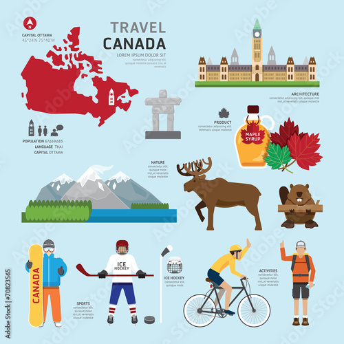 Travel Concept Canada Landmark Flat Icons Design .Vector Illustr