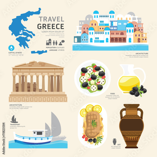 Travel Concept Greece Landmark Flat Icons Design .Vector Illustr