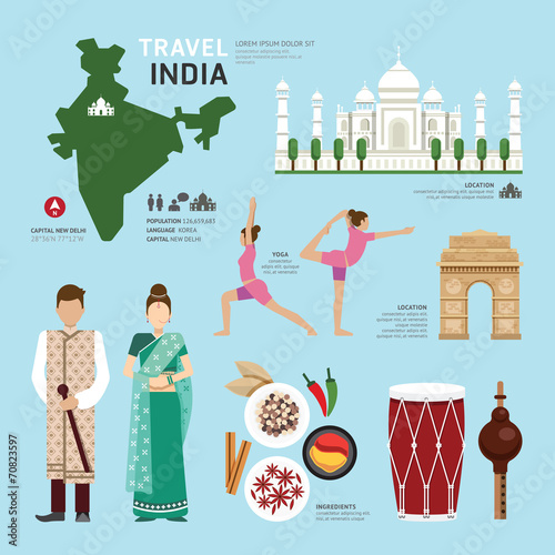 Travel Concept India Landmark Flat Icons Design .Vector Illustra