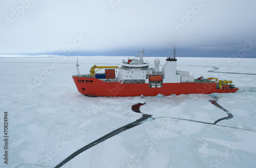 Icebreaker ship in the sea of Antarctic