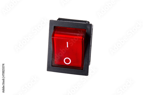 photo the switch the button of red color on a white background