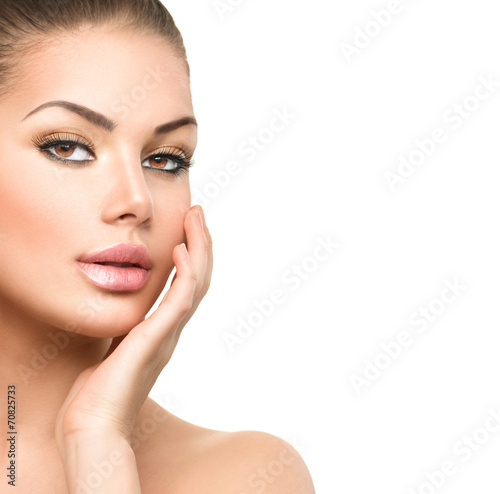 Spa woman touching her skin. Skincare concept