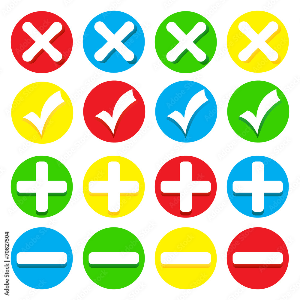 Obraz premium icons - checkmarks, crosses, pluses and minuses