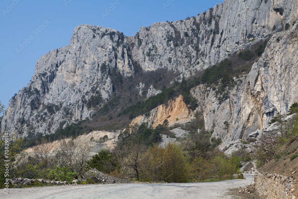 Big rocks and mountain road
