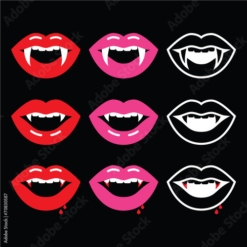 Vampire mouth, vampire teeth icons on black