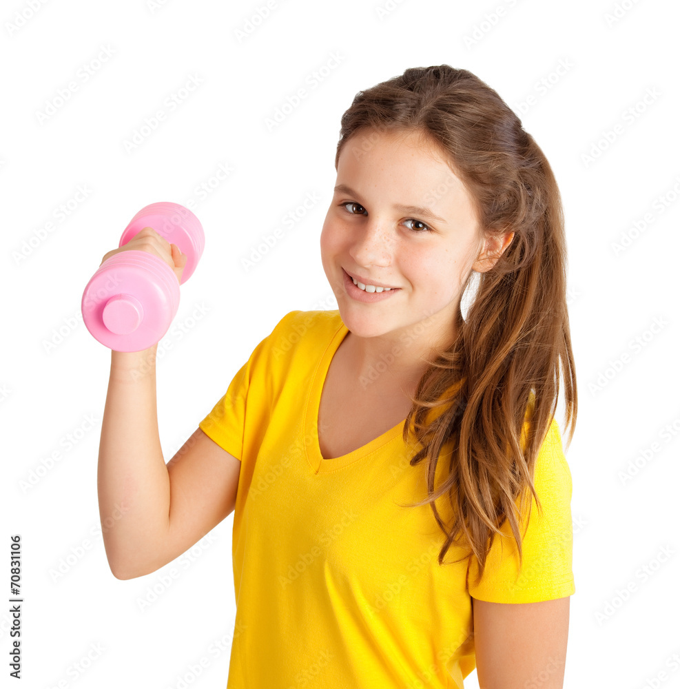 girl exercising with dumbbell girl exercising with dumbbell