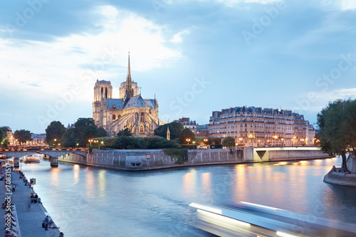 Notre Dame de Paris, river view in the evening