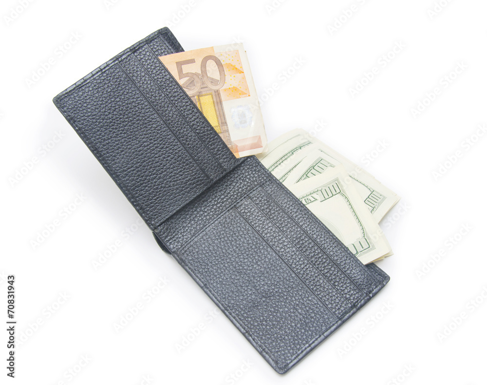 Leather wallet with money isolated on white background Leather wallet with money isolated on white background