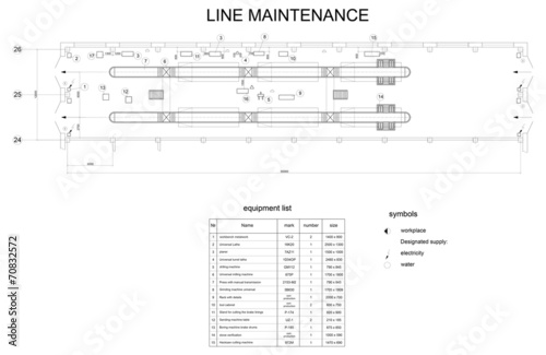 Detailed drawing of the building for car maintenance