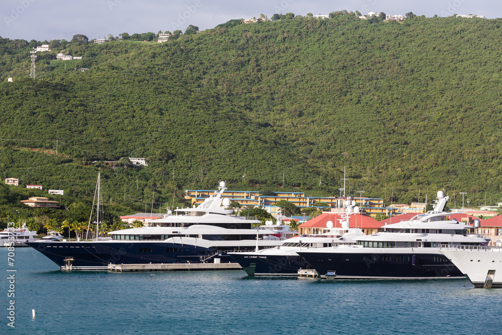 Three Blue Yachts in St Thomas Bay