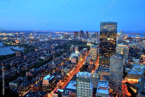 Aerial view of Boston at dusk