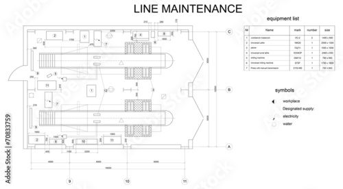 Detailed drawing of the building for car maintenance