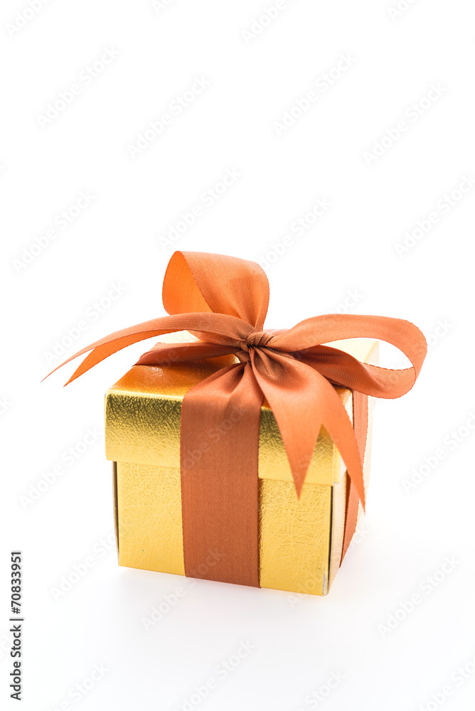 Gold gift box isolated on white background Gold gift box isolated on white background