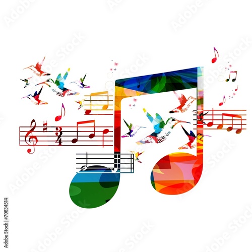 Abstract music background with hummingbirds