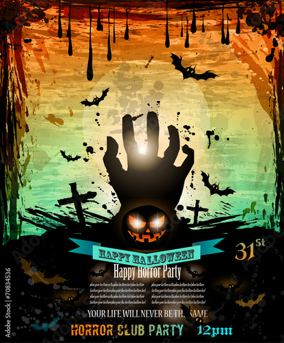 Halloween Party Flyer with creepy colorful elements photo