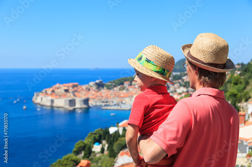 father and son on vacation in Europe