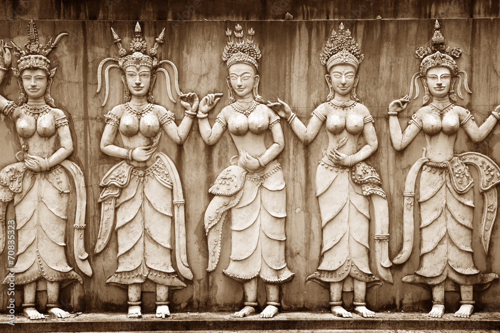 Ancient Khmer statues, wall art Stock Photo | Adobe Stock