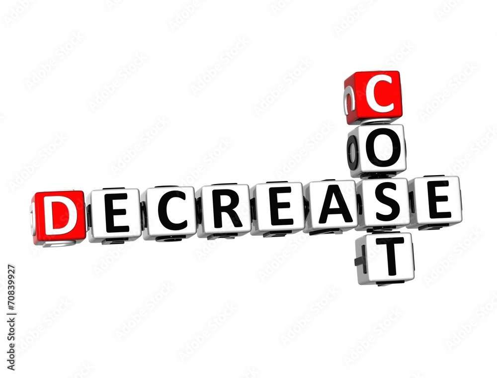 3D Crossword Decrease Cost on white background 3D Crossword Decrease Cost on white background