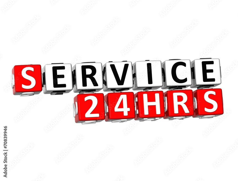 3D Word Service 24 hrs on white background 3D Word Service 24 hrs on white background