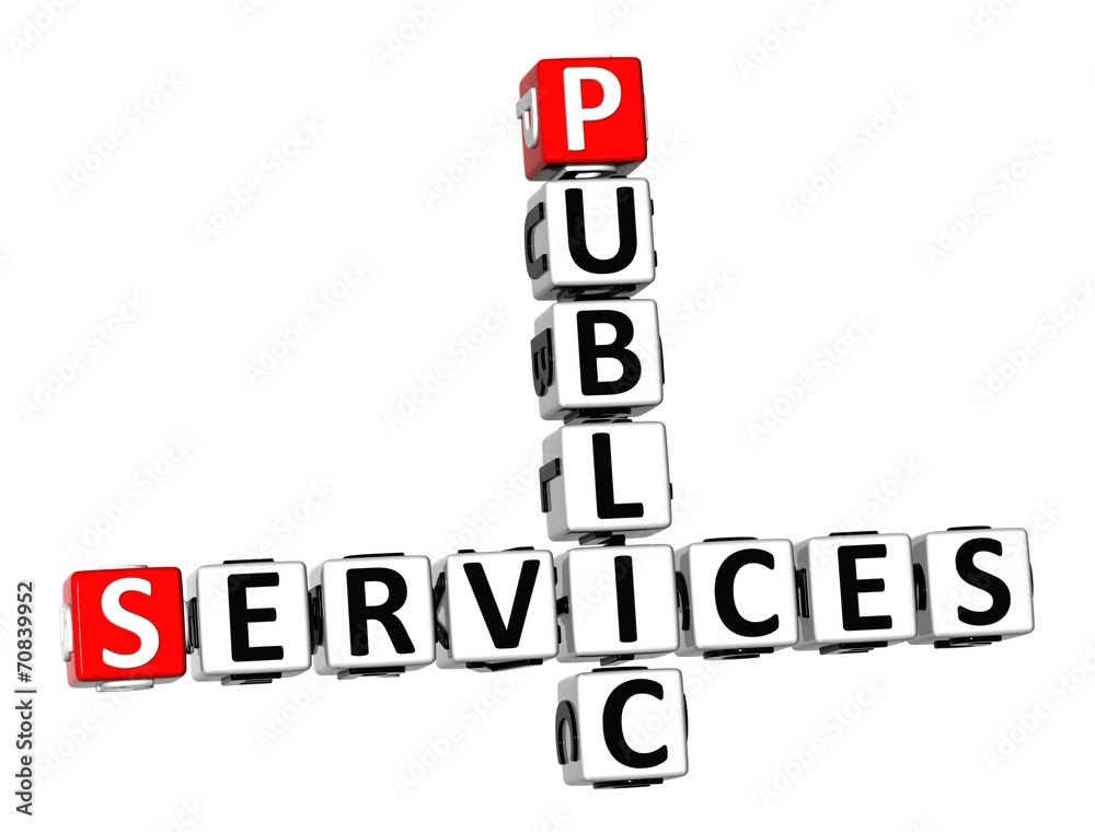 3D Crossword Public Services on white background 3D Crossword Public Services on white background