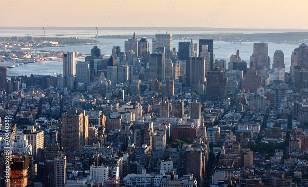 Aerial view of Downtown Manhattan, NYC. - obrazy, fototapety, plakaty 