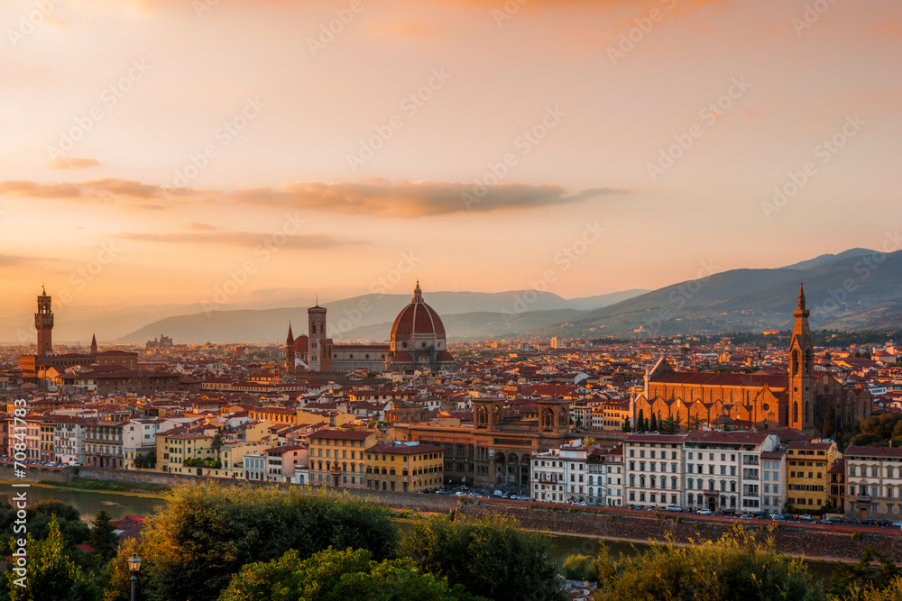 Golden sunset over Florence city, Italy