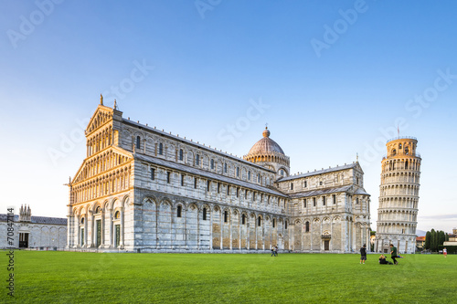 Italy, Tuscany, Pisa, View to Cathedral and Leaning Tower of Pisa at Piazza dei Miracoli photo