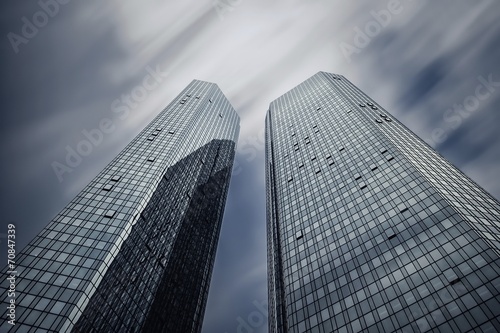 Germany, Hesse, Frankfurt, high-rise buildings of Deutsche Bank, long exposure photo