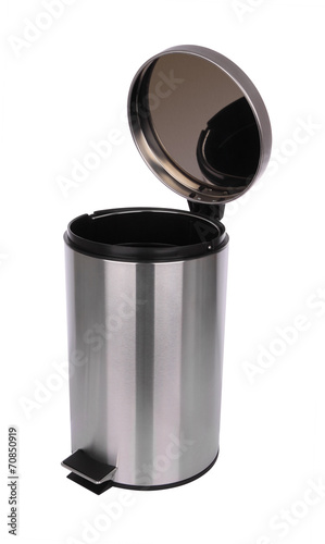 Top side of opened trash can on white background.