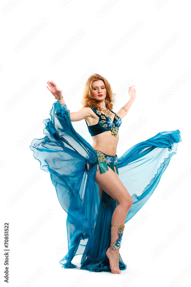 woman in carnival costume on white, belly dance woman in carnival costume on white, belly dance