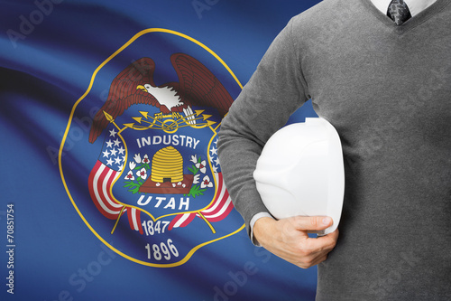 Engineer with flag on background series - Utah photo