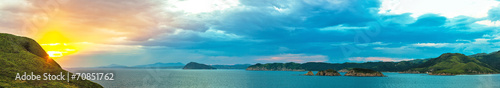 long panorama of evening colorful sunset