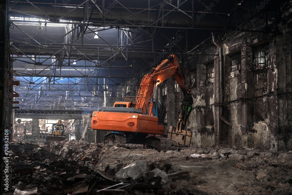 Industrial interior with bulldozer inside Industrial interior with bulldozer inside
