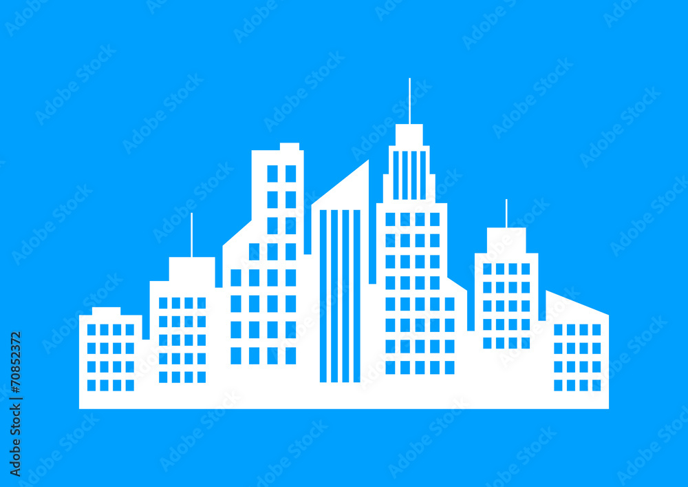 White city icon on blue background