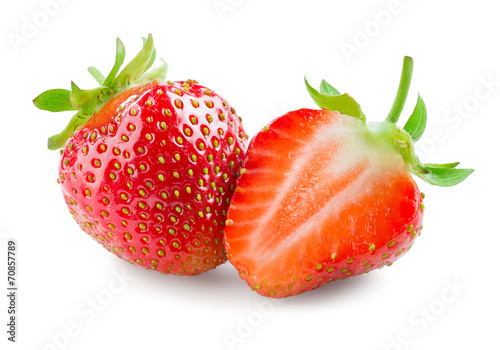 Strawberry. Whole berry and a half isolated on white