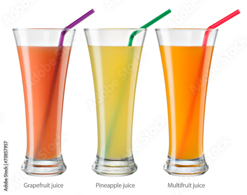 Glass of juice. Collection isolated on white. With clipping path