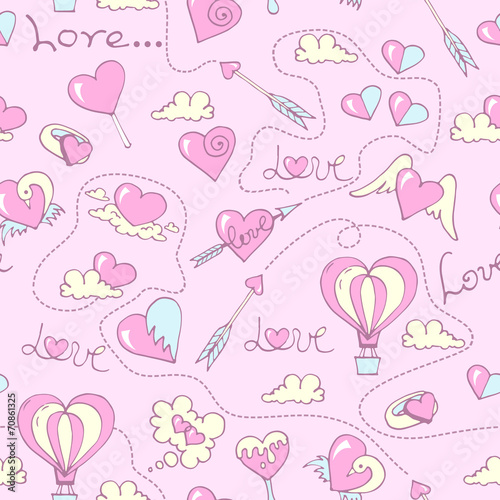 Vector seamless pattern with cartoon hearts