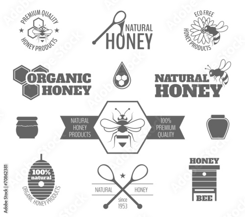 Bee honey label black