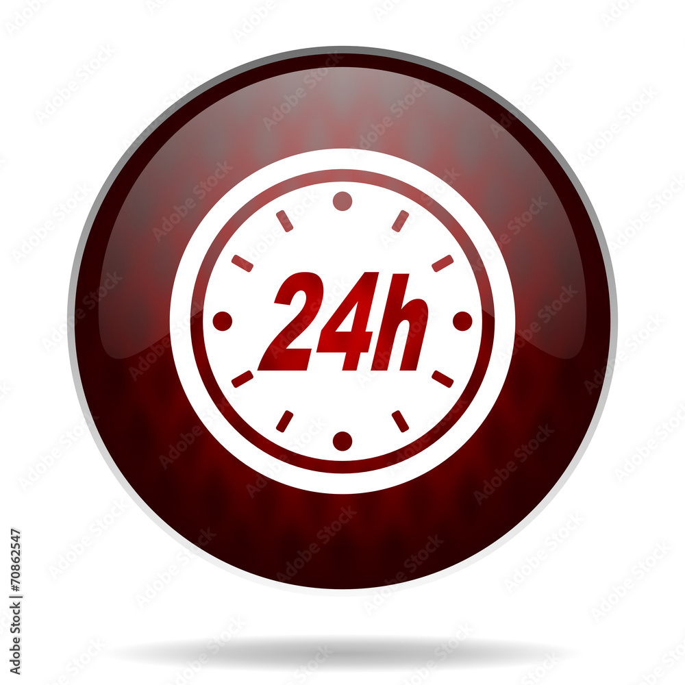 24h red glossy web icon on white background. 24h red glossy web icon on white background.