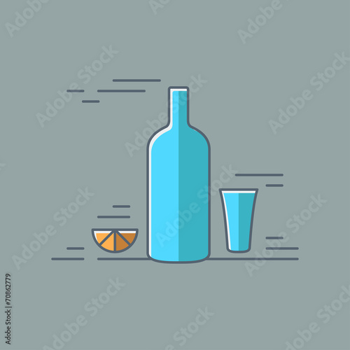 vodka glass bottle flat design background