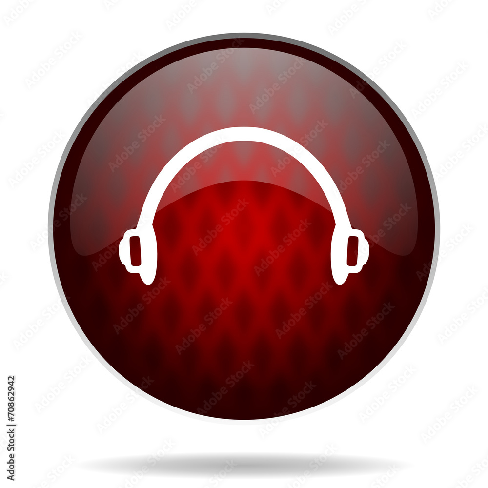 headphones red glossy web icon on white background. headphones red glossy web icon on white background.