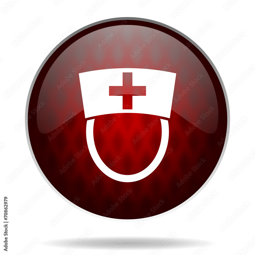 nurse red glossy web icon on white background.