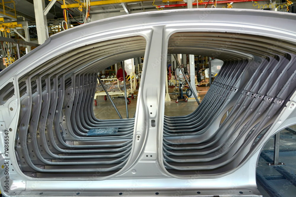 Car body sidewalls in welding shop of the automobile enterprise Car body sidewalls in welding shop of the automobile enterprise
