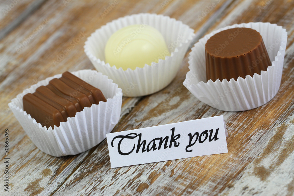 Thank you card with assorted chocolates Stock Photo | Adobe Stock