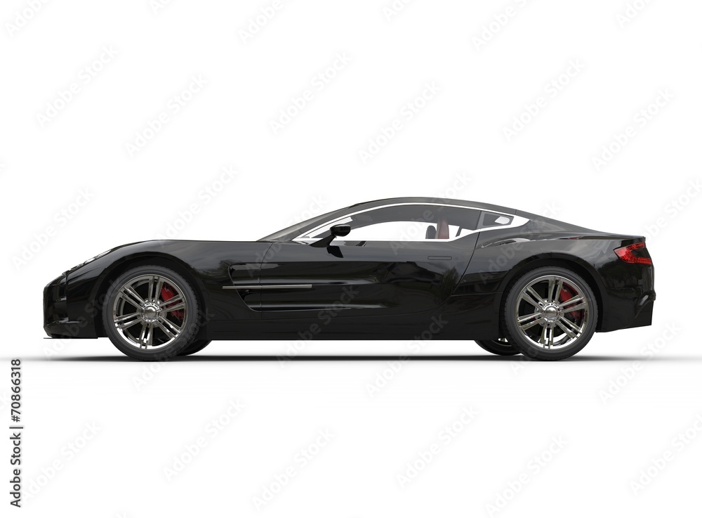 Black luxury sports car on white background - side view