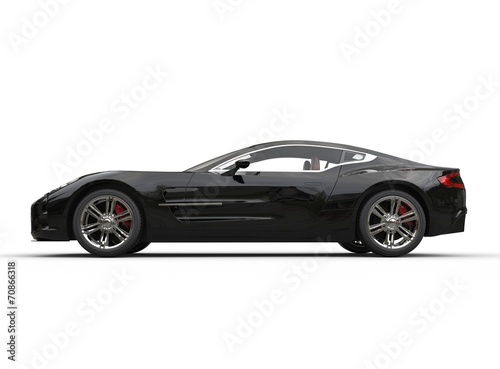 Black luxury sports car on white background - side view © technicolors