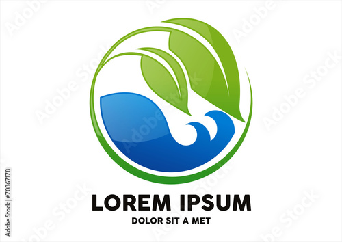Fototapeta Naklejka Na Ścianę i Meble -  Eco green leaf logo and splash vector in circle
