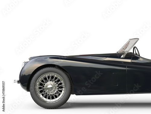 Black vintage car - side view, front part