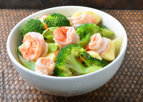 Thai healthy food boiled  broccoli with shrimp