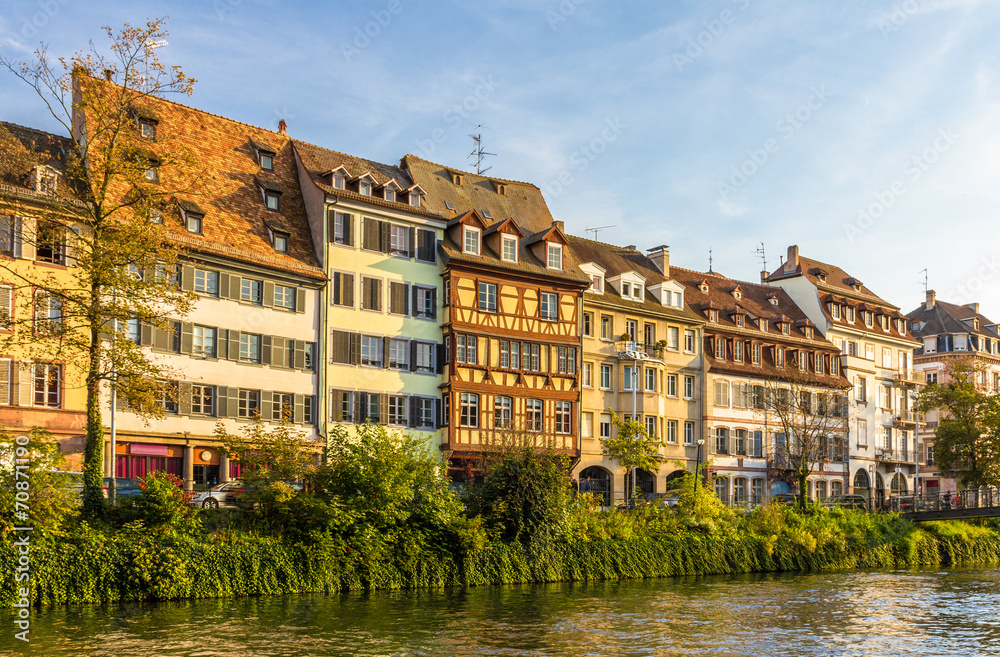 Fototapeta premium Traditional Alsatian buildings over the Ill river in Strasbourg